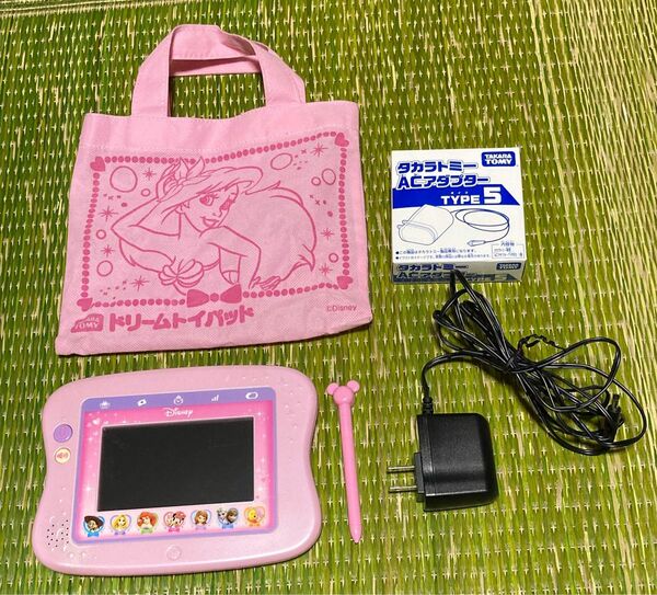 できた！がいっぱい ドリームトイパッド ACアダプター付き バッグ ペン　保護フィルム貼り付け済み ピンク ディズニータブレット