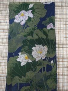 未仕立て新品　西陣織最高級袋帯　蓮の花　薄紺地色　六通総柄　正絹　お仕立て代込み　送料無料