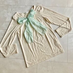 シフォンリボンが可愛いレースカットソー★ニコルホワイト NICOLE white 長袖 カットソー