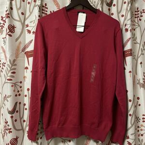 新品　UNIQLO ユニクロ　Vネック　薄手　ニット セーター コットン ウォッシャブル　L