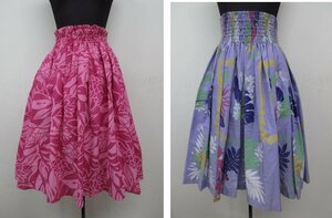 a1116　美品　フラダンス　スカート　パウスカート　衣装　全2点　ハイビスカス　葉柄　ピンク系　パープル系