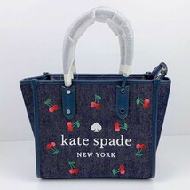 1円 ケイトスペード ◆新品未使用◆ kate spade デニム キャンバス エラ ミディアム トートバッグ 2way ショルダーバッグ チェリー レア_画像2