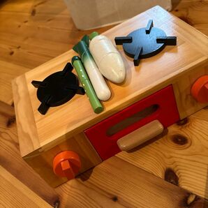 木製コンロ＆木製野菜 玩具 おもちゃ ままごと 知 育 木製