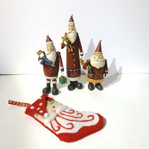 木製人形 置物 クリスマス まとめてセット カントリービンテージ サンタクロース ドール フィギュアオーナメント 飾り 赤い靴下 US 北欧風