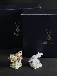 1000円〜■★Meissen★マイセン 干支シリーズ 寅年 卯年 置物 オブジェ 箱付 2点 まとめ★okoy2365054-250★c10505