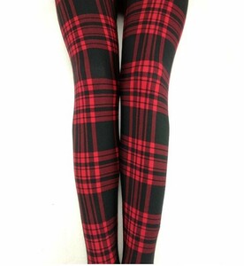  lady's red black tartan check leggings pants check pattern leggings 
