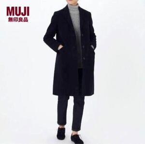 MUJI★フレンチウール混チェスターコート★ネイビーM