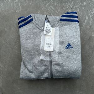  новый товар не использовался *adidas Adidas * Esse n автомобиль ruz3 полоса s Parker обратная сторона ворсистый детский 140* серый × синий 