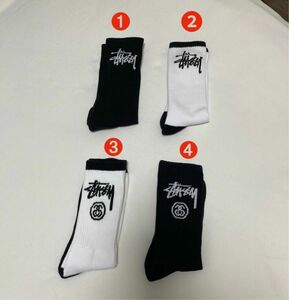 新品未使用　stussy ステューシー　ロゴハイソックス　靴下　白　黒　2足セット販売　海外正規品　即日発送　在庫セール