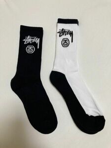 新品未使用　stussy ステューシー　ロゴハイソックス　靴下　白　黒　2足セット販売　海外正規品　即日発送　