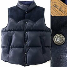 新品 7.2万 ダファー INDIGO LABEL 羊革 レザー ダウン ベスト M位 紺 【J40215】 秋冬 メンズ The DUFFER of ST.GEORGE 本革 コンチョ_画像1