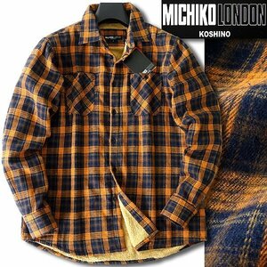 新品 ミチコロンドン 裏ボア フランネル シャツ ブルゾン L 橙 紺 【3WML-B260_OR】 MICHIKO LONDON 秋冬 メンズ ジャケット ネルシャツ