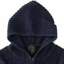 新品 チュウベイ 23AW ウール混 アラン ニット フルZIP パーカー M 紺 【CH434127_79】 秋冬 CHUBEI フード プルオーバー ケーブル 洗濯可_画像3