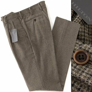 新品 ヒルトン 千鳥 ガンクラブ チェック フランネル スラックス 79(M) 茶 【P28937】 秋冬 メンズ HILTON 起毛 ウール サキソニー パンツ