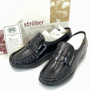 5877-80【 strober 】 未使用 保管品 ストロバー 婦人 レディース ウォーキングシューズ 健康靴 黒 23.5cm程度(4.5) 箱あり ドイツ製