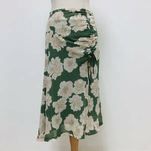 k2169 EDDY FORMATION エディフォーメイション レディース スカート サイズ2 日本製 緑 総花柄 薄手 裏地 エレガントガーリーチック 