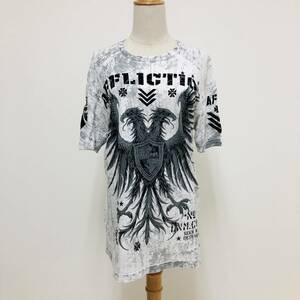 k2415 USA製 AFFLICTION LIVE FAST Tシャツ 半袖 薄手 プリント ワッペン 丸首 ｓ 総柄 古着 コットン100％ ベーシックカジュアルスタイル