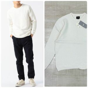 新品 BEAMS ビームス バスケット 編み クルーネック ニット CREWNECK KNIT OFF WHITE オフホワイト サイズ M 定価10.000円+tax