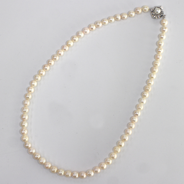 【真珠】アコヤ真珠　6.5mm～7mm　パール ネックレス　クリーム系　留め金具　シルバー　アコヤパール　あこや　未使用