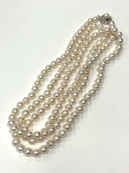 【真珠】アコヤ真珠　バロック　7mm～8.5mm　パール ロング 126cm　ネックレス　留め金具　シルバー　アコヤパール　あこや　未使用　32