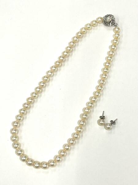 【アコヤ真珠 ネックレス ピアス　セット】ネックレス 7mm～7.5mm　金具　シルバー / ピアス 7.2mm　金具 Pt900　未使用　31