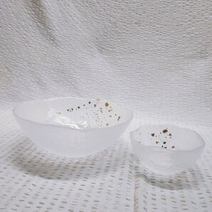 吉谷硝子 サラダセット 未使用 YO-5620 金彩 吹雪 クリスタルガラス YOSHITANI GLASS 食器 当時物 ガラス食器 手作り硝子(122709)の画像8