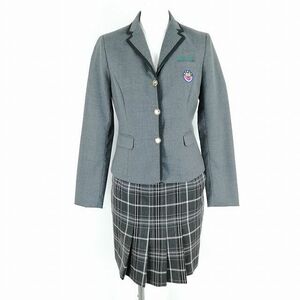 1円 韓国制服 ブレザー チェックスカート 上下2点セット 冬物 女子 学生服 ピョンネ中学 グレー 制服 中古 ランクB KU1042