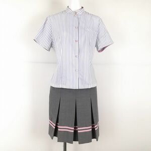 1円 韓国制服 ブラウス スカート 上下2点セット 夏物 女子 学生服 中学 高校 ストライプ （白/グレー） 制服 中古 ランクB KU0987