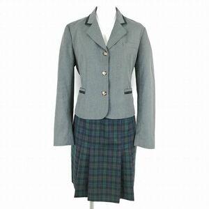 1円 韓国制服 ブレザー チェックスカート 上下2点セット 大きいサイズ 冬物 女子 学生服 中学 高校 グレー 制服 中古 ランクB KU1102