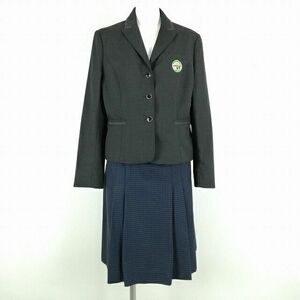 1円 韓国制服 ブレザー チェックスカート 上下2点セット 大きいサイズ 冬物 女子 学生服 プンム中学 グレー 制服 中古 ランクB KU1108