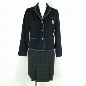 1円 韓国制服 ブレザー チェックスカート 上下2点セット 冬物 女子 学生服 チュゴク中学 紺 制服 中古 ランクB KU1127