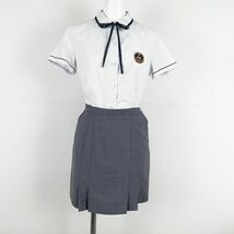 1円 韓国制服 ブラウス ミニスカート 紐タイ 上下3点セット 夏物 女子 学生服 セファ女子高校 白 制服 中古 ランクC KU1122_画像1