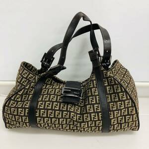 ★1円スタート FENDI フェンディ ズッキーノ シルバー金具 ハンドバッグ 8BR091 キャンバス×レザー ベージュ 