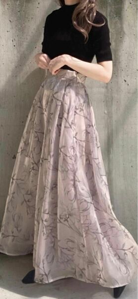 GRL グレイル 花柄オーガンジーフレアスカート 新品未使用 Ｓサイズ ピンク『js24』