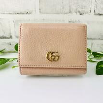 美品 GUCCI グッチ 三つ折り財布 マーモントレザー GG 三つ折 財布 ウォレット Wホック 534563 ピンクベージュ_画像2