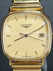 LONGINES ロンジン 156 7013 クォーツ 腕時計 アナログ カレンダー ゴールド文字盤 スクエア ステンレス ブレスレットタイプ 動作確認済み