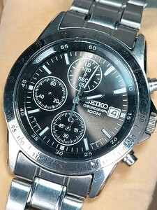 SEIKO セイコー CHRONOGRAPH クロノグラフ 7T92-0DW0 メンズ 腕時計 カレンダー ブラック文字盤 メタルベルト ステンレス 動作確認済み