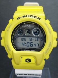 美品 CASIO カシオ G-SHOCK ジーショック DW-6900TGA 腕時計 デジタル ライムグリーン ホワイト ラバー ステンレススチール 動作確認済み