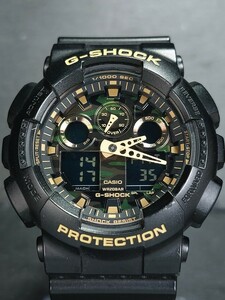 美品 CASIO カシオ G-SHOCK ジーショック GA-100CF-1A9JF 腕時計 アナデジ 多機能 迷彩柄 ブラック ラバー 新品電池交換済み 動作確認済み