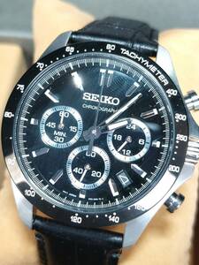 新品 SEIKO セイコー CHRONOGRAPH クロノグラフ Dバックル 8T63-00D0 メンズ 腕時計 アナログ カレンダー ブラック レザー 動作確認済み