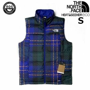 1円～!売切!【正規新品】THE NORTH FACE◆PRINTED ROXBOROUGH LUXE DOWN VEST ダウンベスト US限定 ロゴ刺繍(S)青 緑 チェック柄 190122-83