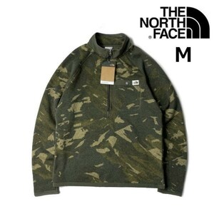 1円～!売切!【正規新品】THE NORTH FACE PRINT GORDON LYONS 1/4ZIP フリース プルオーバー US 登山 厚手ニット(M)カーキ 迷彩柄 181024-40