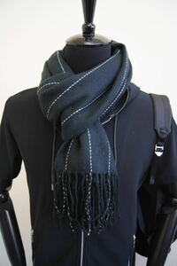  cashmere 100% Britain ~ stole ~ new work stripe / black 0*:..azu00men