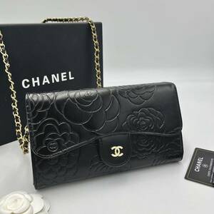 CHANEL シャネル 【海外VIPノベルティ】 マトラッセ チェーンウォレット　長財布　財布　ショルダーバッグ　カメリア 黒