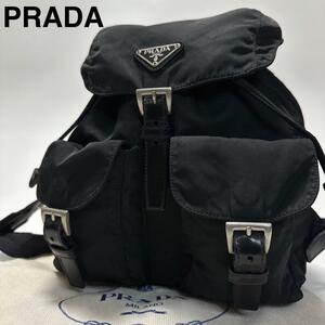 326【美品】プラダ　PRADA　ナイロン　レザー　革　三角ロゴ　ブラック　黒　巾着　リュックサック　バックパック