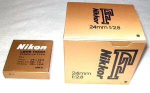 防湿庫保管品 未使用 Nikkor 24mm F2.8 専用フード、箱、ペーパー類