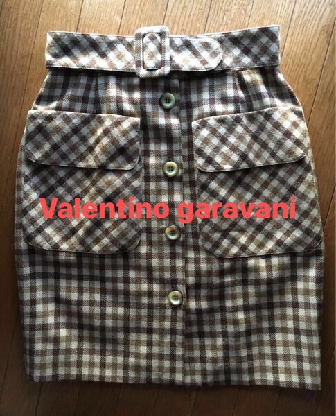 美品 Valentino Garavani チェックタイトスカート9号サイズ 秋冬 前開き 共布ベルト