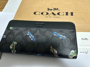 224 新品未使用 COACH コーチ 長財布 車柄 ラウンドファスナー アウトレット F32616