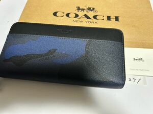 271 新品未使用 COACH コーチ 長財布 明細柄 ラウンドファスナー アウトレット F57802