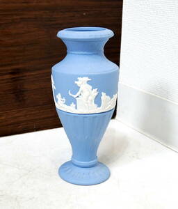 ▲(R507-E25)WEDGWOOD ウエッジウッド ジャスパー 花瓶 一輪挿し ブルー